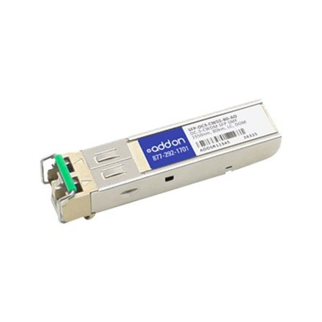 ADD-ON COMPUTER PERIPHERALS, INC. AddOn SFP-OC3-CW55-80-AO  - SFP (mini-GBIC) transceiver module - CWDM - LC single-mode - up to 49.7 miles - OC-3 - 1550 nm - TAA Compliant - for P/N: SFP-1GB-CW-47-80-I-C-AO, SFP-1GB-CW-53-40-HW-AO, SFP-1GB-CW-53-80-