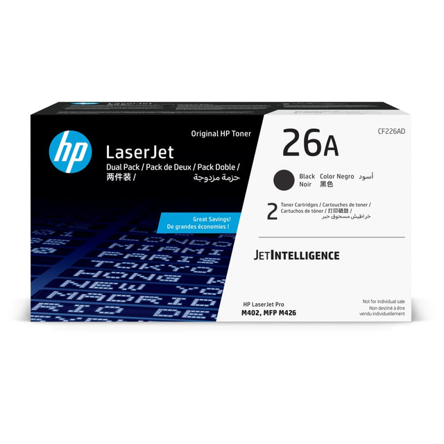 HP INC. HP CF226AD  26A Black Toner Cartridges, Pack Of 2, CF226AD