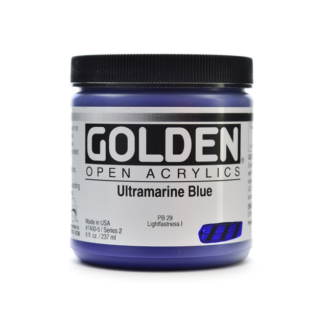 GOLDEN ARTIST COLORS, INC. 7400-5 Golden OPEN Acrylic Paint, 8 Oz Jar, Ultramarine Blue