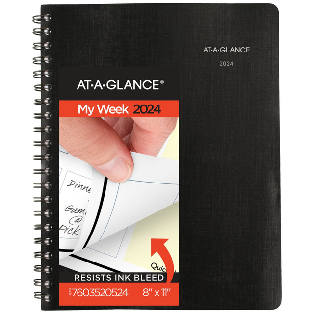 ACCO BRANDS USA, LLC 7603520524 2024 AT-A-GLANCE QuickNotes Weekly/Monthly Planner, 8in x 11in, Black, January to December 2024, 76035205