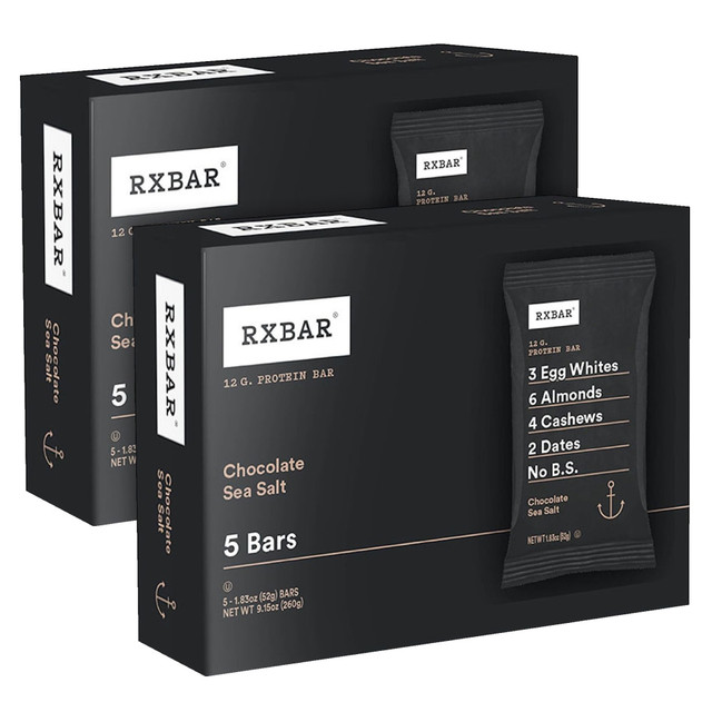 SUNSET HILL FARM 008101288938 RXBAR Adult Bars, Chocolate Sea Salt, 1.83 Oz, 5 Bars Per Pack, Case Of 2 Packs SUNSET HILL FARM 008101288938 RXBAR Adult Bars, Chocolate Sea Salt, 1.83 Oz, 5 Bars Per Pack, Case Of 2 Packs