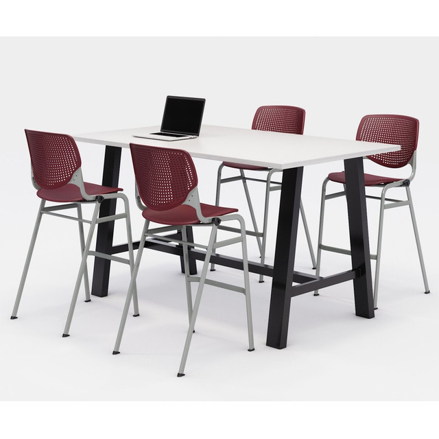 KFI FURNITURE, LLC 840031900555 KFI Studios Midtown Bistro Table With 4 Stacking Chairs, 41inH x 36inW x 72inD, Designer White/Burgundy