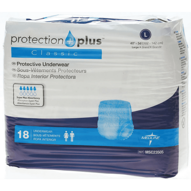 MEDLINE INDUSTRIES, INC. Protection Plus MSC23505  Classic Protective Underwear, Large, 40 - 56in, White, 18 Per Bag, Case Of 4 Bags