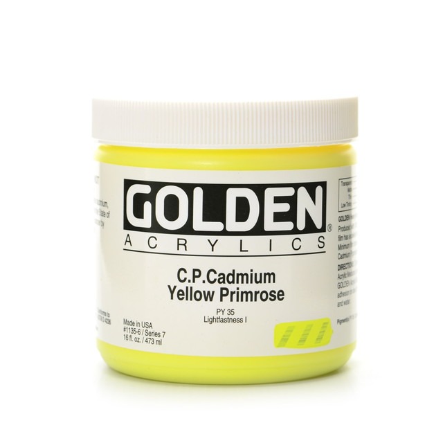 GOLDEN ARTIST COLORS, INC. Golden 1135-6  Heavy Body Acrylic Paint, 16 Oz, Cadmium Yellow Primrose (CP)