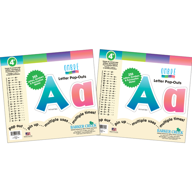BARKER CREEK PUBLISHING, INC. 4349 Barker Creek Letter Pop-Outs, 4in, Ombre, Set of 510 Pop-Outs BARKER CREEK PUBLISHING, INC. 4349 Barker Creek Letter Pop-Outs, 4in, Ombre, Set of 510 Pop-Outs