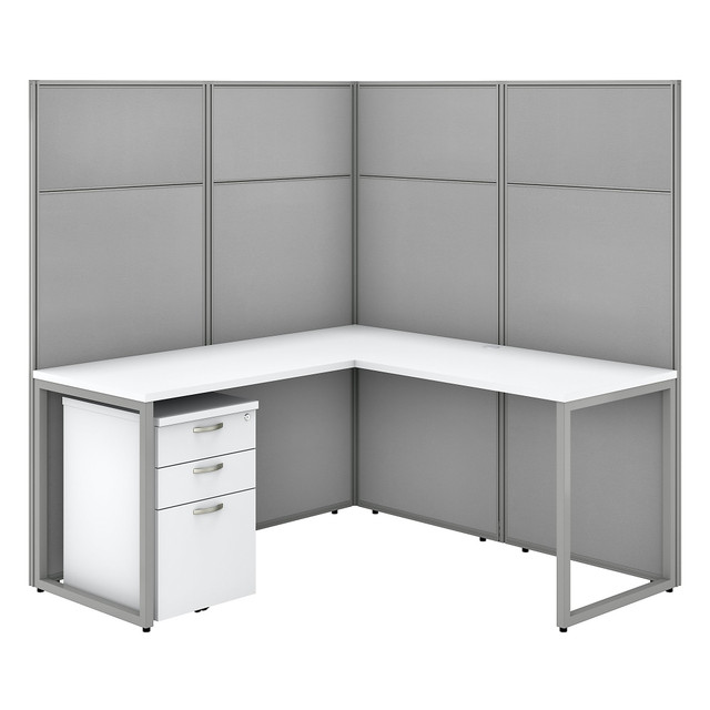 BUSH INDUSTRIES INC. EODH36SWH-03K Bush Business Furniture Easy Office 60inW L-Shaped Cubicle Desk With File Cabinet And 66in Panels, Pure White/Silver Gray, Standard Delivery