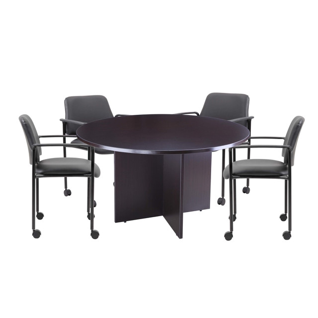 NORSTAR OFFICE PRODUCTS INC. GROUP123MOC-D Boss Office Products Round Table And 4 Stackable Guest Chairs Set, Mocha/Black