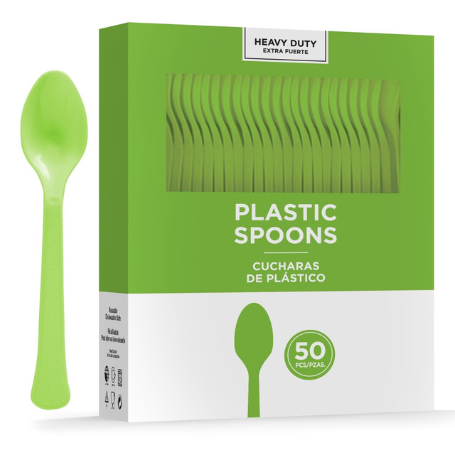 AMSCAN 8018.53  8018 Solid Heavyweight Plastic Spoons, Kiwi Green, 50 Spoons Per Pack, Case Of 3 Packs