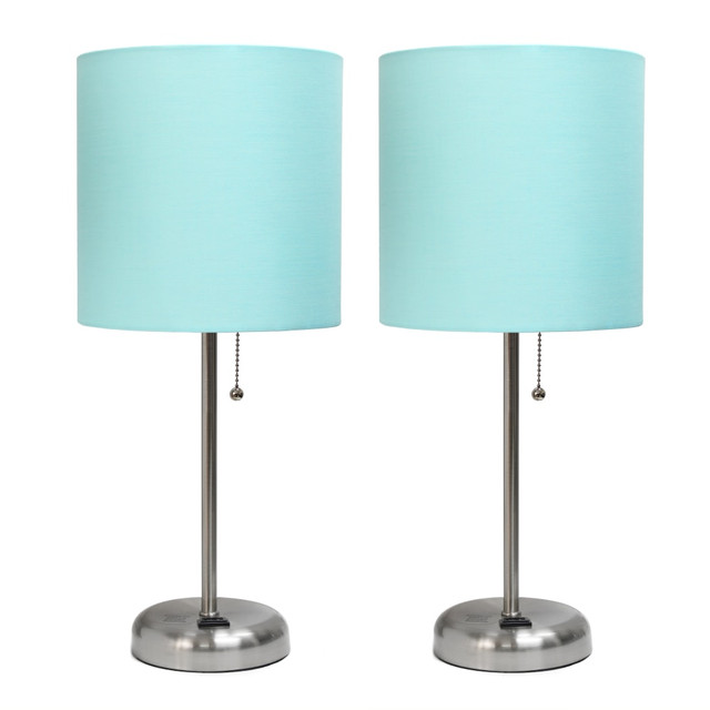 ALL THE RAGES INC LimeLights LC2001-AQU-2PK  Stick Desktop Lamps With Charging Outlets, 19-1/2in, Aqua Shade/Brushed Nickel Base, Set Of 2 Lamps