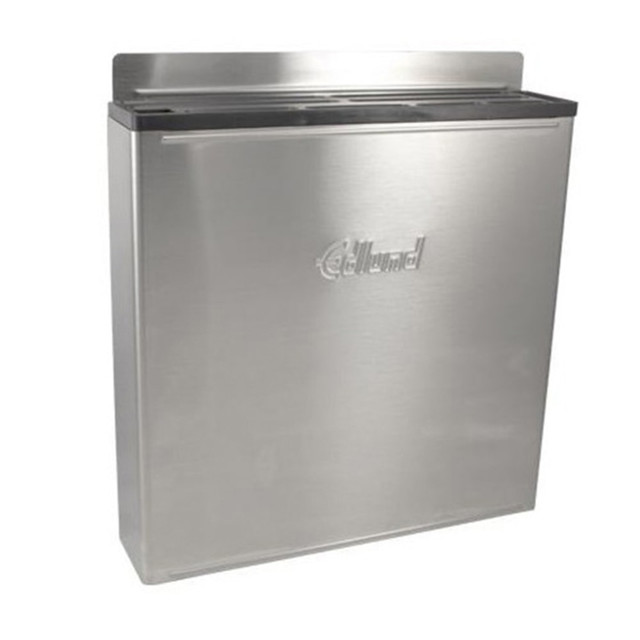 Keep knives organized and easily in sight with an Edlund Wall-Mount Knife Holder. The durable design can be wall mounted to help you save counter space.  Holds 8 chef's knives, 2 smaller knives, 1 steel and scissors.  Made from stainless steel.  V-slot design holds knives securely upright.  Features a 12in skirt and an open back.  Dishwasher safe.  NSF certified.