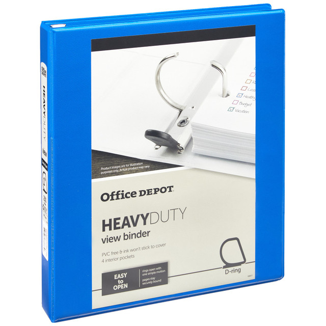 OFFICE DEPOT OD03335 Brand Heavy-Duty View 3-Ring Binder, 1in D-Rings, Blue OFFICE DEPOT OD03335 Brand Heavy-Duty View 3-Ring Binder, 1in D-Rings, Blue