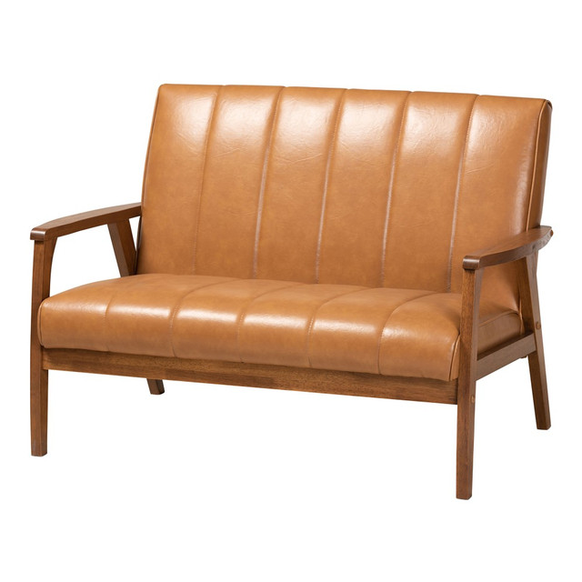 WHOLESALE INTERIORS, INC. 2721-10975 Baxton Studio Nikko Loveseat, Walnut Brown/Tan