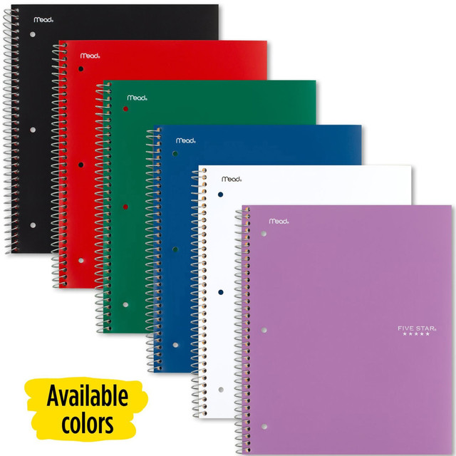 MEADWESTVACO CORP Mead 38052  Five Star Spiral Notebooks, 1 Subject, College Ruled, 100 Sheets, Assorted, Pack Of 6