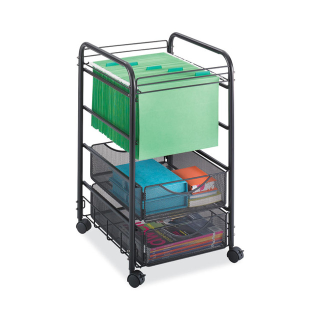 SAFCO PRODUCTS 5215BL Onyx Mesh Open Mobile File with Drawers, Metal, 2 Drawers, 1 Bin, 15.75" x 17" x 27", Black