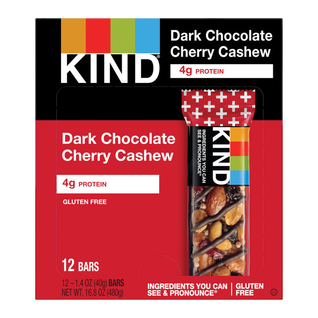 KIND INC. 17250 KIND Snack Bars, Dark Chocolate Cherry Cashew, 1.4 Oz, Box Of 12 KIND INC. 17250 KIND Snack Bars, Dark Chocolate Cherry Cashew, 1.4 Oz, Box Of 12