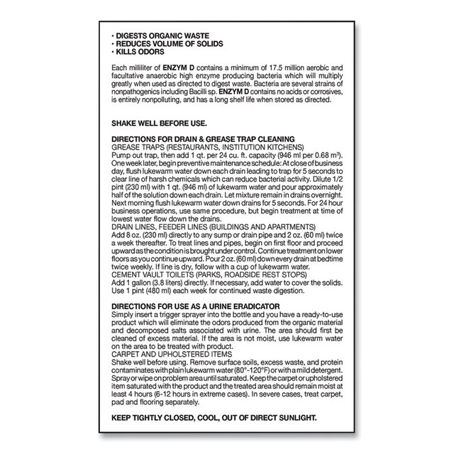 BIG D Industries 1500 Enzym D Digester Liquid Deodorant, Lemon, 1 gal Bottle, 4/Carton