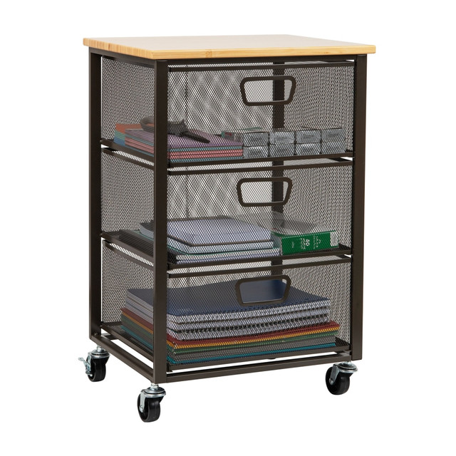 EMS MIND READER LLC 3TMESHC-BLK Mind Reader Storage Cart Organizer with 3 Drawers, 24-1/4in H x 13in W x 15-3/4in D, Black EMS MIND READER LLC 3TMESHC-BLK Mind Reader Storage Cart Organizer with 3 Drawers, 24-1/4in H x 13in W x 15-3/4in D, Black