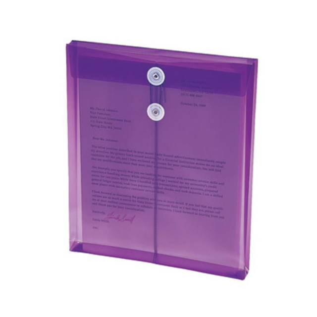 SMEAD MFG CO 89544 Smead Poly Envelopes With String-Tie Closure, 1 1/4in Expansion, Letter Size, 8 1/2in x 11in, Purple, Pack Of 5 Envelopes