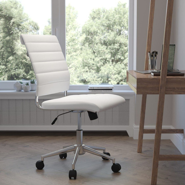 FLASH FURNITURE BT20595MNAWH Hansel LeatherSoft Faux Leather Mid-Back Executive Office Chair, White FLASH FURNITURE BT20595MNAWH Hansel LeatherSoft Faux Leather Mid-Back Executive Office Chair, White