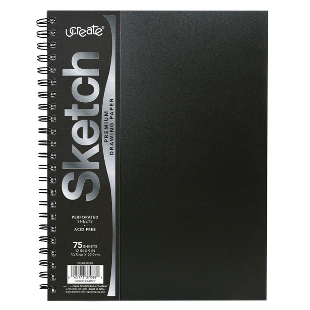 PACON CORPORATION PCAR37088 UCreate Heavyweight Sketch Book, 12in x 9in, Unruled, 75 Sheets, Black PACON CORPORATION PCAR37088 UCreate Heavyweight Sketch Book, 12in x 9in, Unruled, 75 Sheets, Black