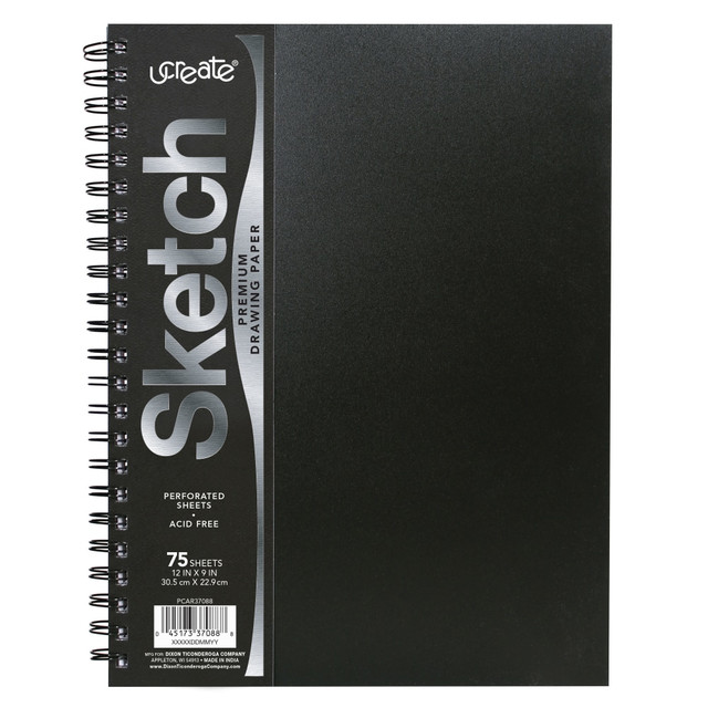 PACON CORPORATION UCreate PCAR37088  Heavyweight Sketch Book, 12in x 9in, Unruled, 75 Sheets, Black