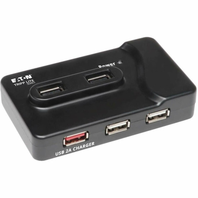 Expand USB connections with the Tripp Lite 6-Port USB Charging Hub. This hub boasts multiple USB 3.0 and USB 2.0 ports that provide connection for various devices, and it has built-in overcurrent protection to keep them safe.  USB 3.0 ports support 5Gbps transfer speeds when plugged into  USB 3.0 computer. Support up to 900mA per port.  USB 2.0 ports support 480Mbps speeds. Support up to 500mA per port.  Charging port provides 5V and 2A for tablet full battery charging.  External power supply provides up to 4A of power.  Top mount ports allow for thumb drive connections.  No software or drivers required.  Windows and Mac compatible.  Overcurrent protection keeps devices safe.  LED power indicator light.  Backed by the manufacturers 3-year limited warranty.