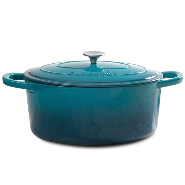 GIBSON OVERSEAS INC. 995100755M Crock Pot Artisan 5-Quart Enameled Cast Iron Dutch Oven, Teal Ombre GIBSON OVERSEAS INC. 995100755M Crock Pot Artisan 5-Quart Enameled Cast Iron Dutch Oven, Teal Ombre
