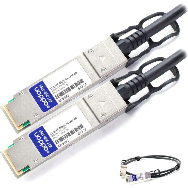 ADD-ON COMPUTER PERIPHERALS, INC. AddOn EX-QSFP-40GE-DAC-3M-AO  Juniper Networks EX-QSFP-40GE-DAC-3M Compatible TAA Compliant 40GBase-CU QSFP+ to QSFP+ Direct Attach Cable (Passive Twinax, 3m) - 100% compatible and guaranteed to work