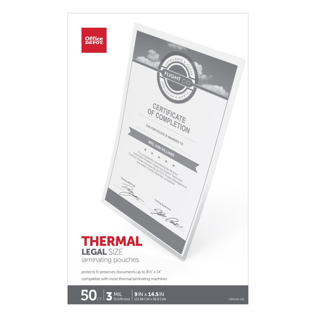 Help your business take care of its laminating needs with these thermal pouches  Compatible with most thermal pouch laminators (sold separately).  Handles hot-run laminating.  Clear design ensures that information can be seen easily.