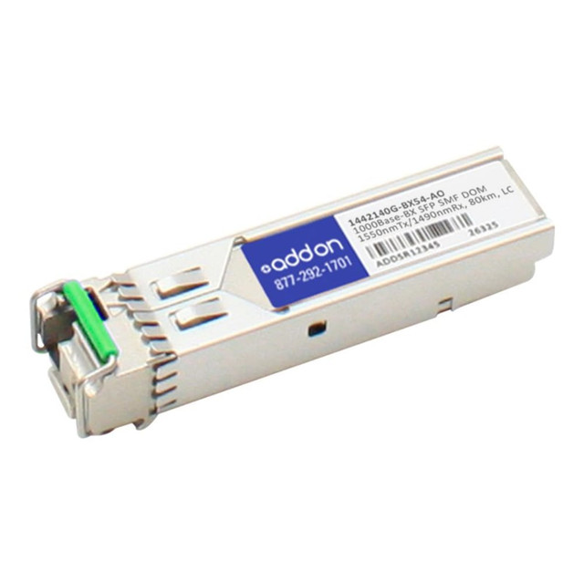 ADD-ON COMPUTER PERIPHERALS, INC. 1442140G-BX54-AO AddOn - SFP (mini-GBIC) transceiver module (equivalent to: ADTRAN 1442140G-BX54) - GigE - 1000Base-BX - LC single-mode - up to 49.7 miles - 1550 (TX) / 1490 (RX) nm - TAA Compliant ADD-ON COMPUTER PERIPHERALS, INC. 1442140G-BX54-AO AddOn - SFP (mini-GBIC) transceiver module (equivalent to: ADTRAN 1442140G-BX54) - GigE - 1000Base-BX - LC single-mode - up to 49.7 miles - 1550 (TX) / 1490 (RX) nm - TAA Compliant