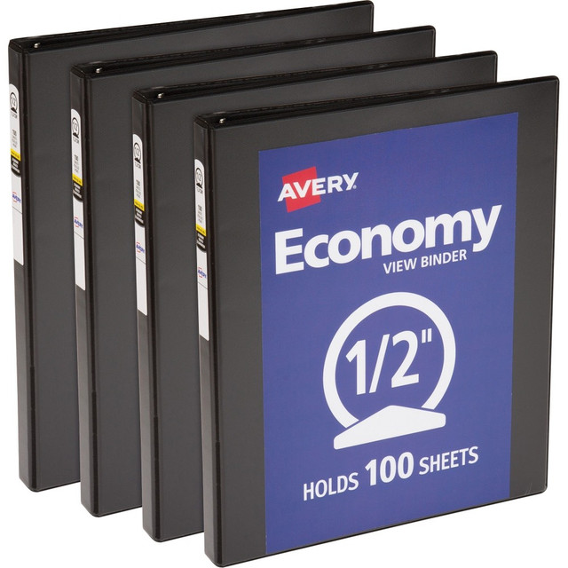 AVERY PRODUCTS CORPORATION 05705BD Avery Economy View Binder, 1/2in Ring, 8 1/2in x 11in, Black, Pack Of 4 AVERY PRODUCTS CORPORATION 05705BD Avery Economy View Binder, 1/2in Ring, 8 1/2in x 11in, Black, Pack Of 4