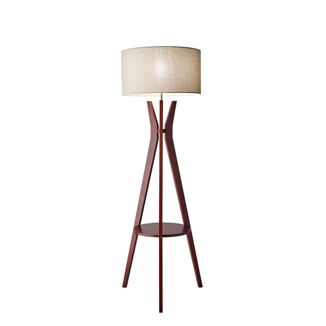 ADESSO INC 3471-15 Adesso Bedford Shelf Floor Lamp, 59 1/2inH, Oatmeal Shade/Walnut Base