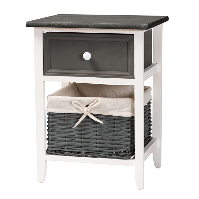 WHOLESALE INTERIORS, INC. 2721-12276 Baxton Studio Shadell 15inW 1-Drawer Storage Unit With Basket, Dark Gray/White