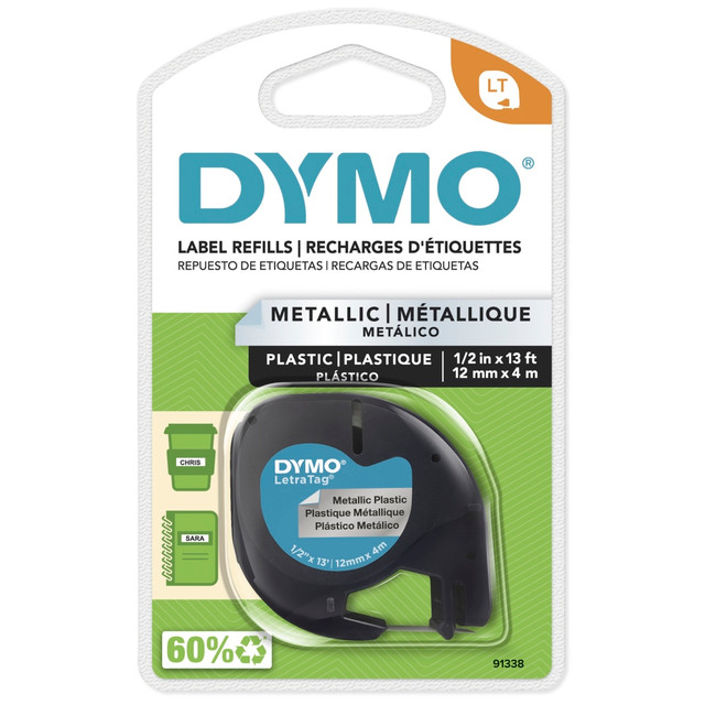 NEWELL BRANDS INC. 91338 DYMO LT 91338 Black-On-Silver Tape, 0.5in x 13ft