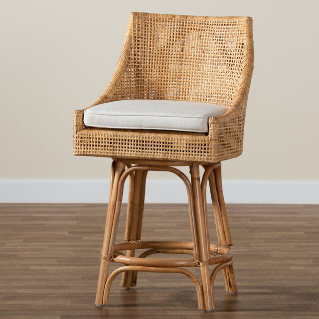 WHOLESALE INTERIORS, INC. bali &amp; pari 2721-13090 bali & pari Bella Rattan Counter-Height Stool, White/Natural Brown