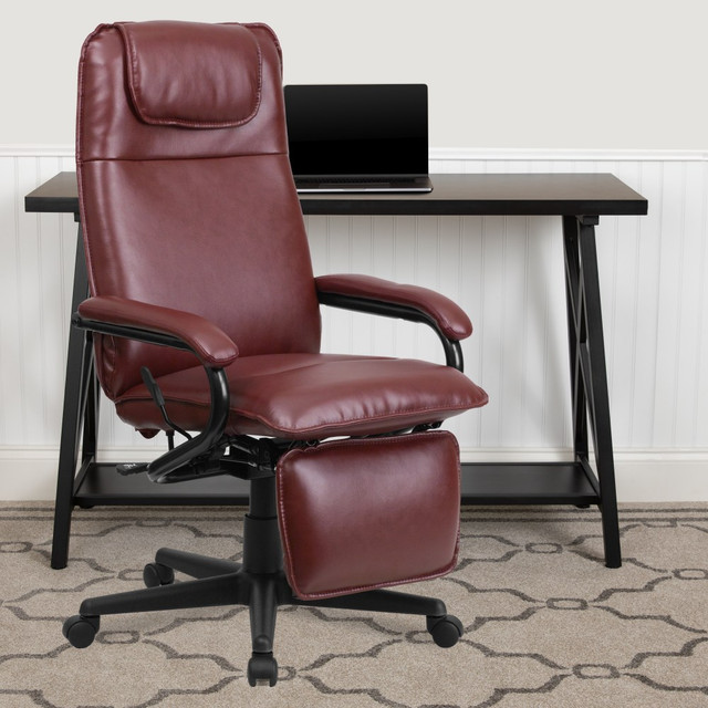 FLASH FURNITURE BT-70172-BG-GG  Ergonomic LeatherSoft Faux Leather High-Back Reclining Swivel Chair, Burgundy/Black