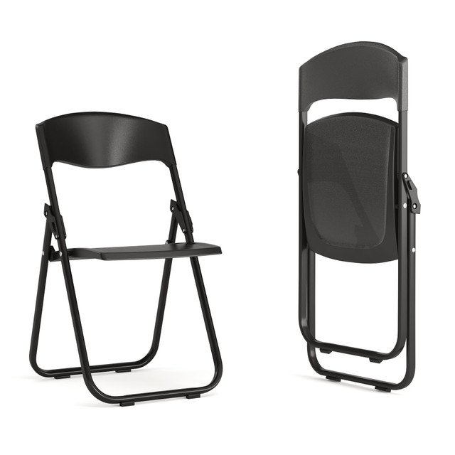 FLASH FURNITURE 2RUTIBLACK HERCULES 500-lb Capacity Heavy-Duty Plastic Folding Chairs With Ganging Brackets, Black, Set Of 2 Chairs FLASH FURNITURE 2RUTIBLACK HERCULES 500-lb Capacity Heavy-Duty Plastic Folding Chairs With Ganging Brackets, Black, Set Of 2 Chairs