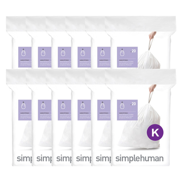 SIMPLEHUMAN LLC CW0260 simplehuman Custom Fit Can Liners, K, 35-45L/9-12G, White, Pack Of 240 SIMPLEHUMAN LLC CW0260 simplehuman Custom Fit Can Liners, K, 35-45L/9-12G, White, Pack Of 240