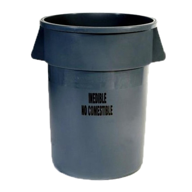 RUBBERMAID FG264356GRAY  BRUTE Round Plastic Trash Can With Inedible Label, 44 Gallons, Gray