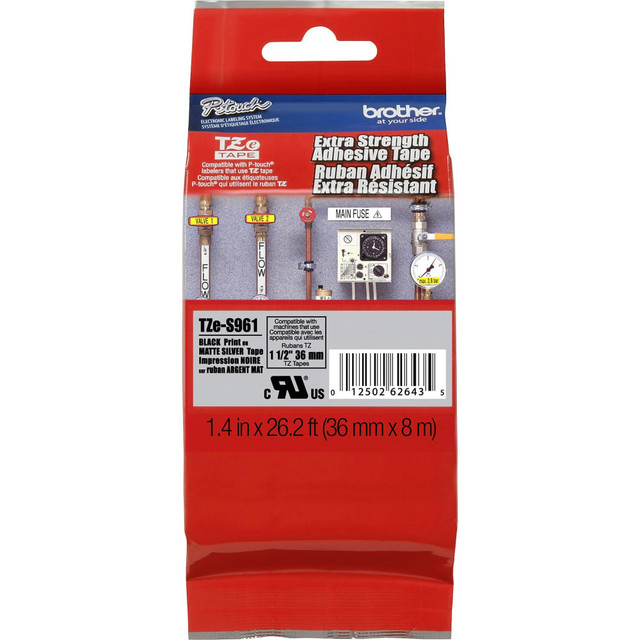 BROTHER INTL CORP Brother TZE-S961  Black on Silver Label Tape with Extra-Strength Adhesive