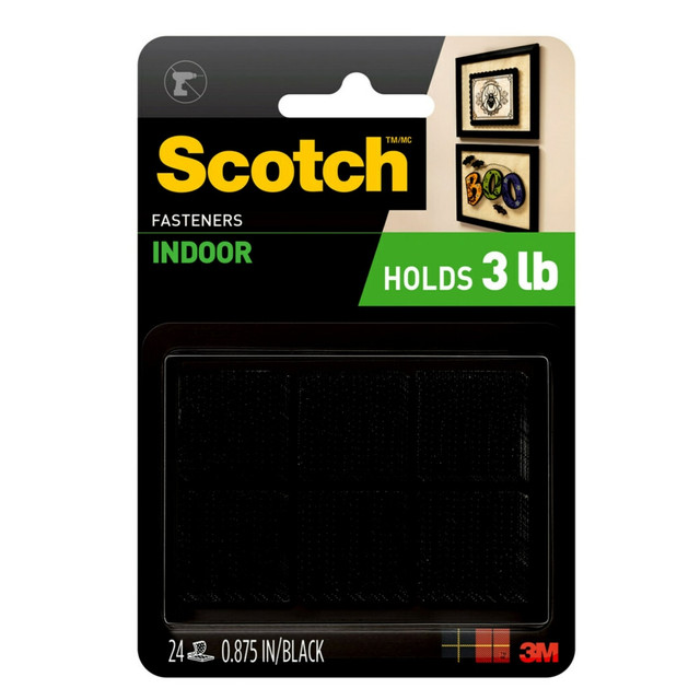 3M CO Scotch RF7121X  Recloseable Fasteners, Black, 7/8in x 7/8in Squares, Pack Of 24