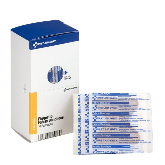 FIRST AID ONLY, INC. FAE3006 First Aid Only? Fingertip Fabric Bandages, 2in x 1 7/8in, Beige, Box Of 10 FIRST AID ONLY, INC. FAE3006 First Aid Only? Fingertip Fabric Bandages, 2in x 1 7/8in, Beige, Box Of 10
