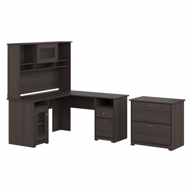 BUSH INDUSTRIES INC. CAB005HRG Bush Business Furniture Cabot 60inW L-Shaped Corner Desk With Hutch And Lateral File Cabinet, Heather Gray, Standard Delivery