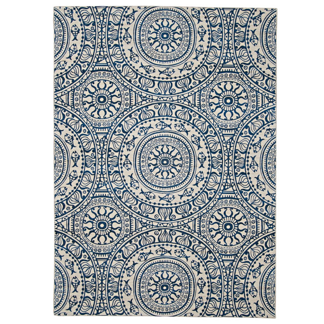 LINON HOME DECOR PRODUCTS, INC Linon OD5072  Washable Outdoor Area Rug, Zelley, 7ft x 9ft, Smoke/Blue