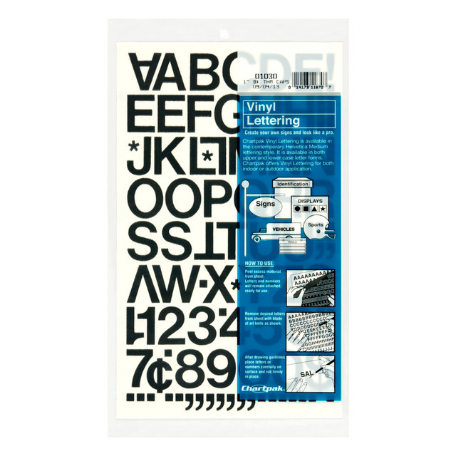 CHARTPAK, INC. 1030 Chartpak Pickett Vinyl Letters And Numbers, 1in, Black