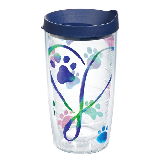 TERVIS TUMBLER COMPANY Tervis 1303030  Project Paws Tumbler With Lid, Dog Paws Script Heart, 16 Oz, Clear/Navy