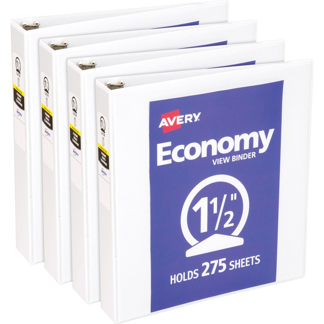 AVERY PRODUCTS CORPORATION 05726BD Avery Economy View Binder, 1 1/2in Ring, 8 1/2in x 11in, White, Pack Of 4 AVERY PRODUCTS CORPORATION 05726BD Avery Economy View Binder, 1 1/2in Ring, 8 1/2in x 11in, White, Pack Of 4
