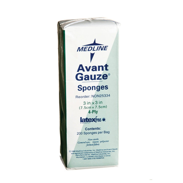 Medline NON25334 Standard Non-Sterile Non-Woven Gauze Sponges, 4 ply, 3in x 3in, White, 200 Sponges Per Pack, Case Of 20 Packs Medline NON25334 Standard Non-Sterile Non-Woven Gauze Sponges, 4 ply, 3in x 3in, White, 200 Sponges Per Pack, Case Of 20 Packs
