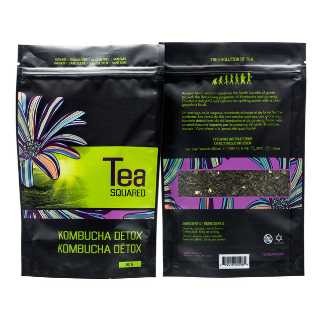 TEA SQUARED 104-EA  Kombucha Detox Loose Leaf Tea, 2.8 Oz, Carton Of 3 Bags