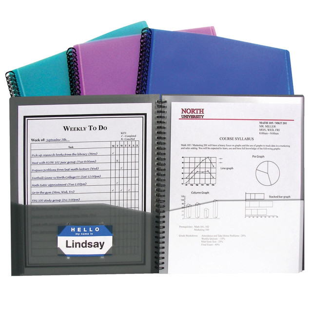 BAUMGARTENS CLI33080BN C-Line 8-Pocket Spiral-Bound Poly Portfolios, 8 1/2in x 11in, Assorted Colors, Pack Of 6 BAUMGARTENS CLI33080BN C-Line 8-Pocket Spiral-Bound Poly Portfolios, 8 1/2in x 11in, Assorted Colors, Pack Of 6